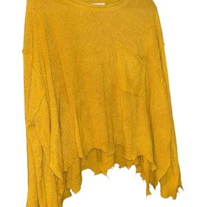 XL Pink Lily Mustard Yellow Distressed Sweater